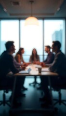 Fototapeta premium Generative AI image depicts a blurred office meeting, collaborative strategy session in progress