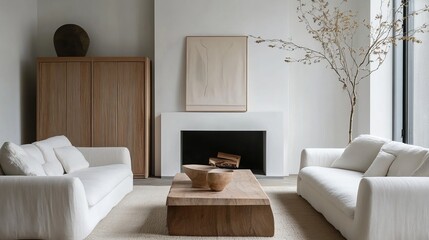 Minimalist Living Room Interior With Fireplace And Stylish Decor