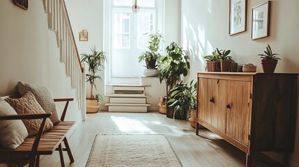 Cozy Home Interior With Plants And Natural Light, Modern Living Space