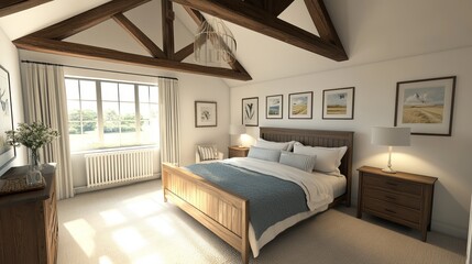 Cozy Rustic Bedroom Interior Design With Exposed Beams And Natural Light
