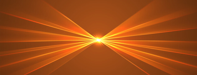 Orange lasers background., glowing rays or neon beams, bright futuristic backdrop. Concert or nightclub spotlights. Vector illustration.