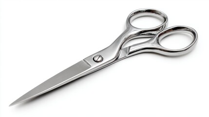 Obraz premium Sharp Precision: A sleek, stainless steel scissor stands out against the backdrop, its blades poised to deliver a clean, precise cut.