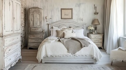 Distressed Chic Bedroom Interior: Rustic, Vintage Style