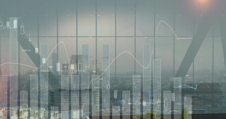 On start market chart with bars growing, candlesticks appearing and line oscillating to show trends - Powered by Adobe