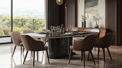 Luxury Dining Room Interior Design With Marble Table And Stylish Chairs