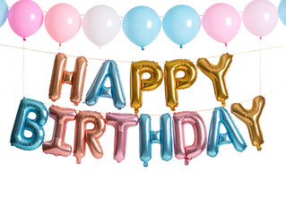  Balloon Garland Birthday Banner with Glitter Letters – Transparent PNG 