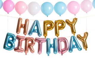  Balloon Garland Birthday Banner with Glitter Letters – Transparent PNG 