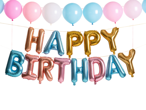  Balloon Garland Birthday Banner with Glitter Letters – Transparent PNG 