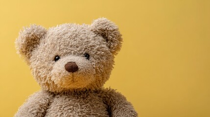 Obraz premium Teddy bear closeup against yellow background