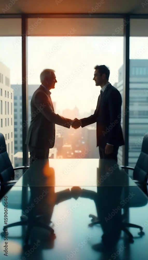 Poster generative ai portrayal of a successful business collaboration handshake in a modern office setting