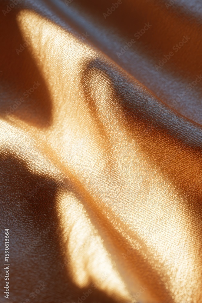 Poster close up shot of golden fabric with folds and shadows creating a textured and shiny surface look