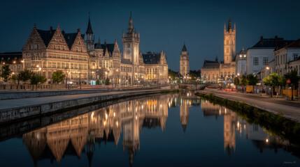Naklejka premium breathtaking nighttime view of european capital city showcasing its iconic skyline illuminated against starry sky