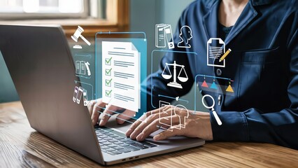 Attorney uses laptop for legal research and online case management