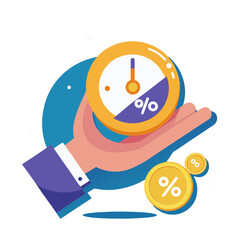 Hand holding clock coin with percentage vector