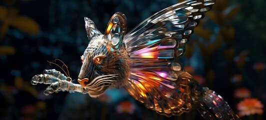 A liger wings , a small creature made of glass that is sitting in the palm of your hand,ai generative