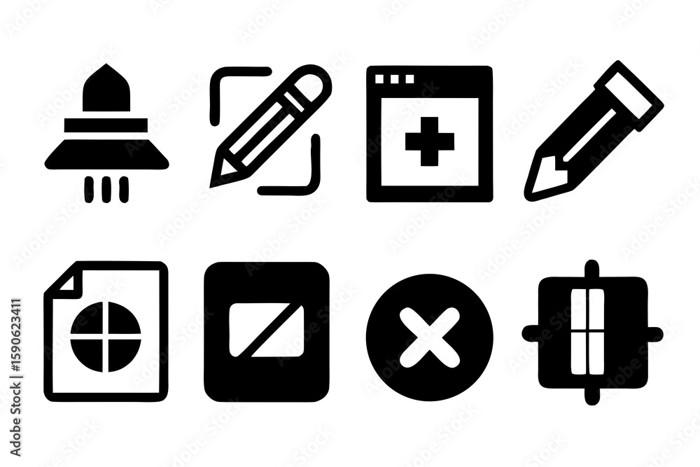 Fototapete Set of Vector Icons for Design and Development Including Launch Edit Add Pencil File Disable Cancel and Resize Useful for UI and UX Design Projects