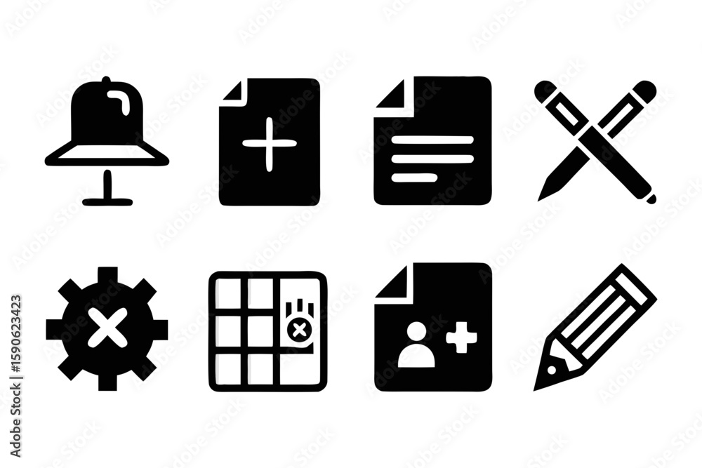 Aufkleber collection of black and white icon set featuring notification bell new document text file crossed pe
