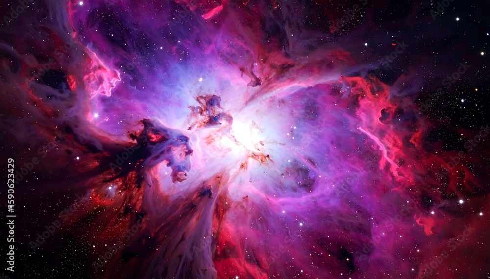 Poster cosmic nebula stunning colorful gas clouds in deep space with universe background.
