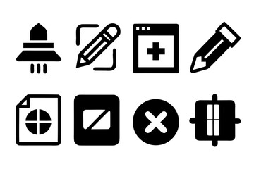 Set of Vector Icons for Design and Development Including Launch Edit Add Pencil File Disable Cancel and Resize Useful for UI and UX Design Projects