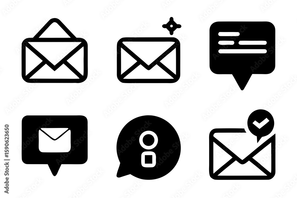 Fototapete Set of Black Email and Message Icons for UI Design Including New Mail Notification Information and Read Status Perfect for User Interface Development