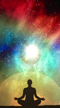 Silhouette of a Yogi in Meditation Against a Cosmic Background

