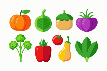 Collection of Flat Style Vegetables and Fruits Illustration