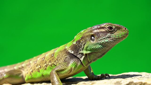 chameleon on a branch  on a green background