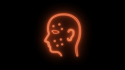 Glowing neon golden colour head profile icon isolated on black background. 