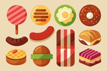Flat Design Food Icons Set Sweet and Savory Treats