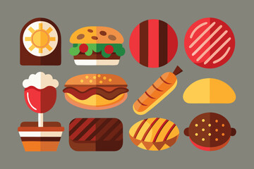 Flat Design Food Icons Set Burgers Sweets and More
