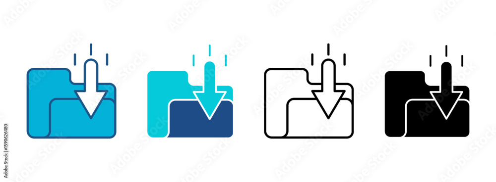 Poster downloading data icon set with multiple styles. vector illustration