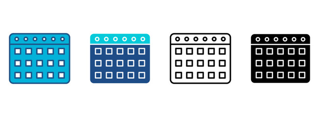 Calendar Icon Set With Multiple Styles. Vector Illustration