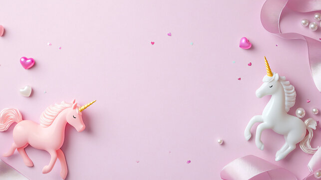 Pastel 3D Unicorn Figurine on Lavender Podium with Hearts — Ideal for Baby Shower Invitation