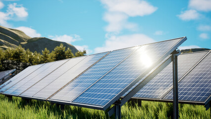 3D Renewable Energy Concept with Solar Panels in Nature
