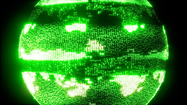 Digital Binary Earth - Global Network and Virtual Cyber World - Powered by Adobe