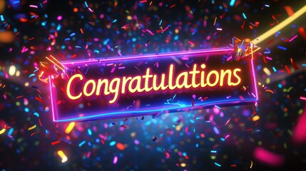 Neon Congratulations Sign with Confetti Celebration