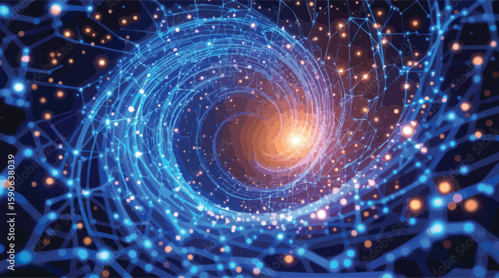 Aufkleber abstract blue and orange digital vortex representing data flow connection and innovation.
