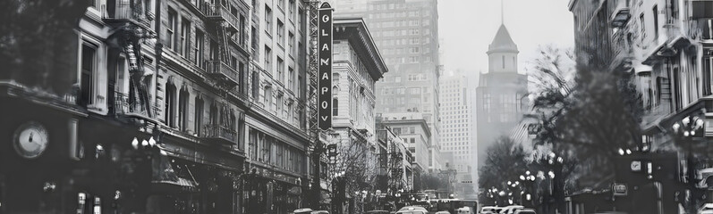 Obraz premium Black and white of a city street, banner, copy space