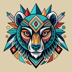 Artistic bear head graphic with geometric tribal style elements, perfect for bold branding and creative design projects, embodying nature's strength.