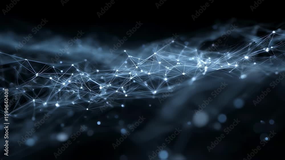 Poster plexus structure evolving, representing connections, communication, and data flow in a digital envir