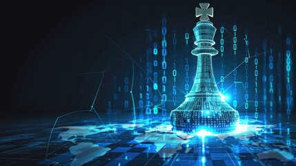 Digital King Chess Piece Over World Map
