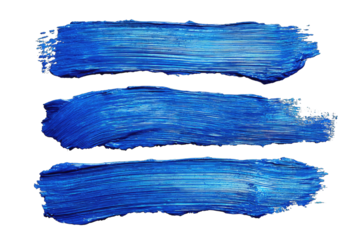 Three horizontal brushstrokes of deep blue paint on a black background, exhibiting texture and variation in tone