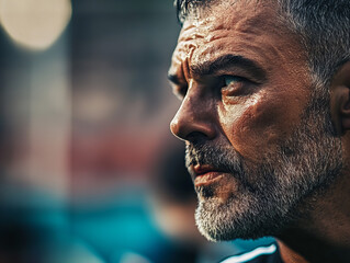 Intense focus of an athlete in a training session during early morning hours at a sports facility