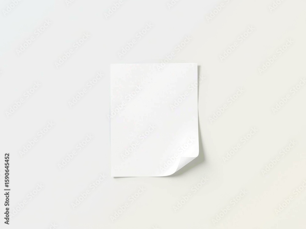 Poster a minimalistic view of a single white paper sheet with a curled corner on a white background plane