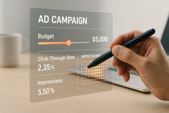 Digital Advertising Campaign Dashboard with Budget, Click-Through Rate and Impressions Performance Data
 - Powered by Adobe