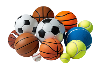set of different sports balls isolated on transparent background