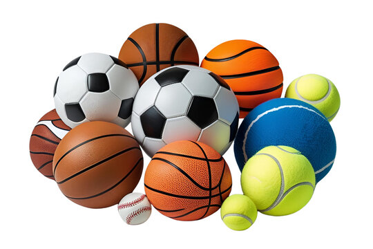 set of different sports balls isolated on transparent background