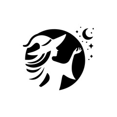 Mystical Witch Illustration: A captivating illustration portrays a witch against a celestial backdrop, a symbol of mystery, magic, and the enchanting night.