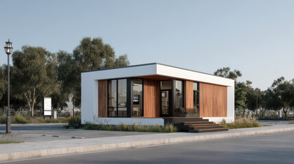 minimalist smart home featuring large that allow morning light to flood space