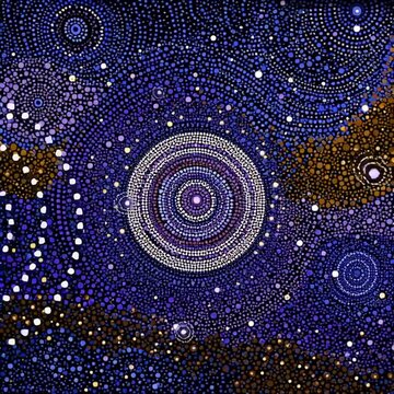 Australian Aboriginal dot painting style art video of a dreamtime story of a night sky